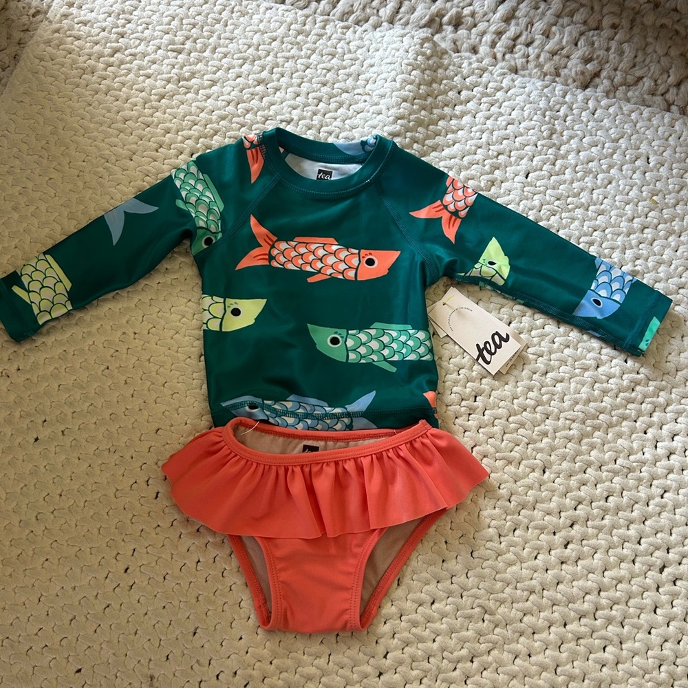 Tea collection koi rash guard set new with tags.